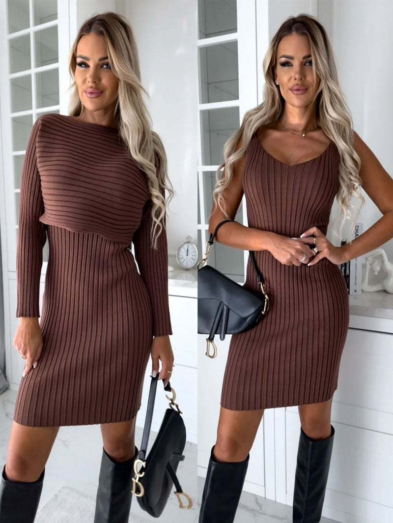 Sett med strikket genser og cami kjole