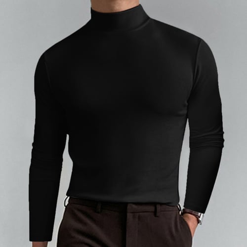 Herre T-skjorte med stående krage, slim fit og lange ermer