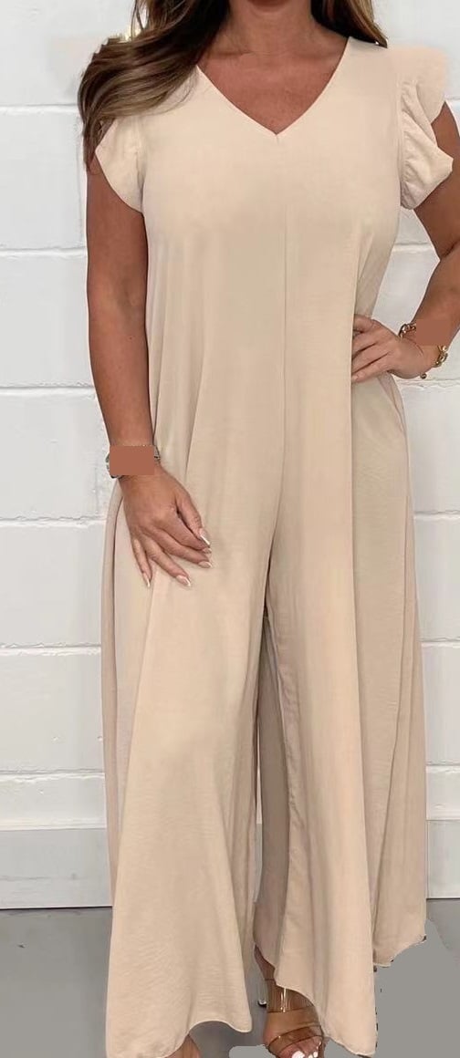 Rysjete bukseben med bred ben casual jumpsuit