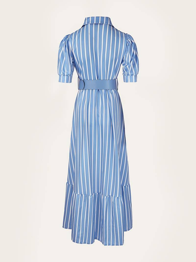 Elegant stripete lang kjole med knappestolpe