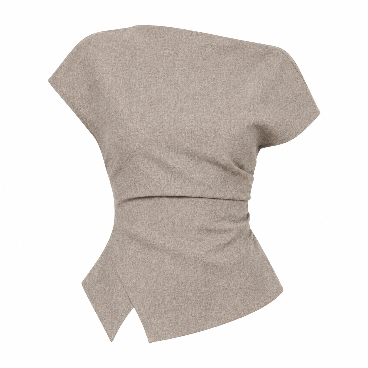 Elegant Topp til Dame | Asymmetrisk Crop Top med Drapert Midje og Båthals