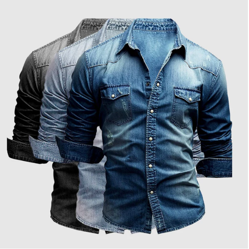 Casual skjorte med lange ermer i denim for menn