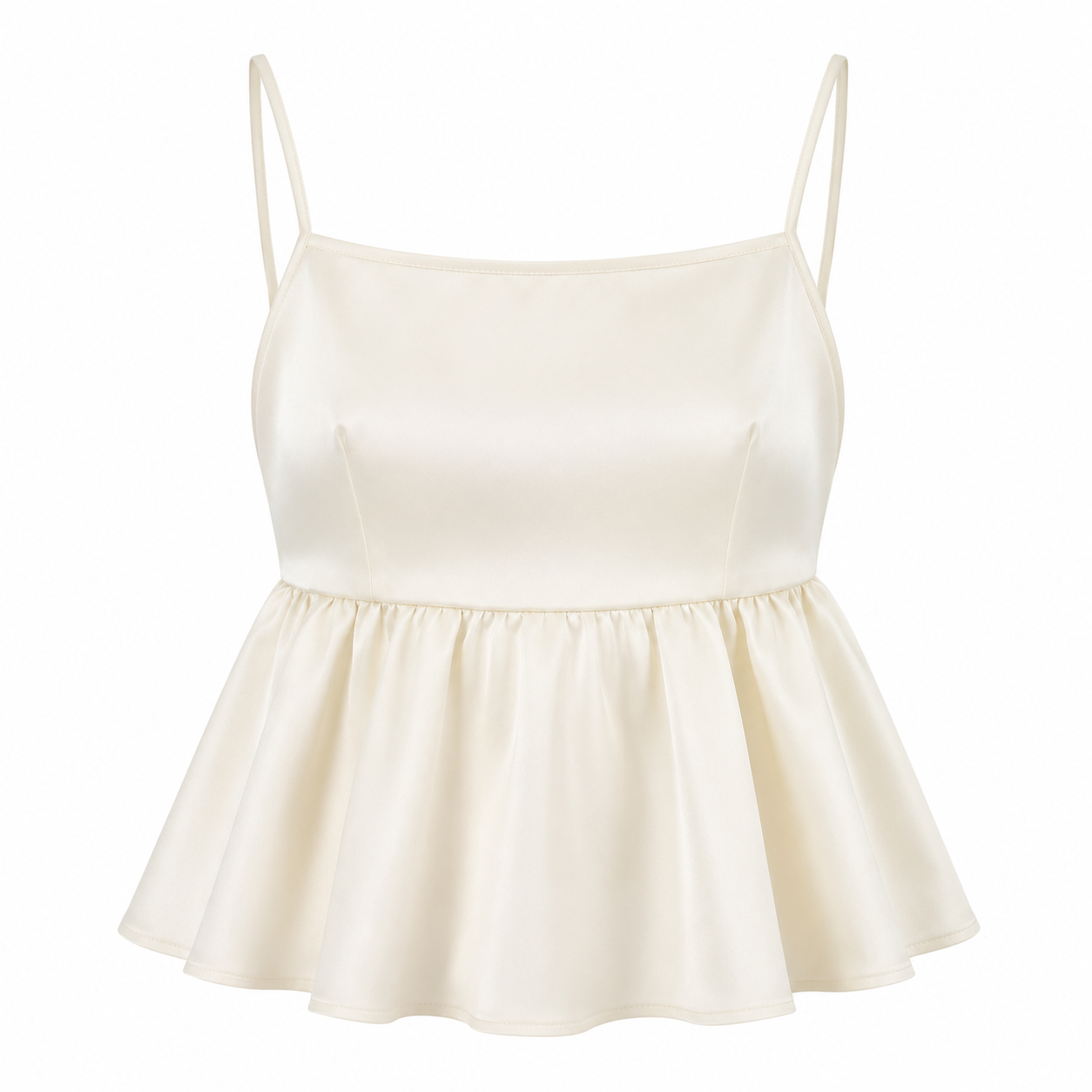 Sateng Camisole til Dame | Ryggløs Topp med Justerbare Stropper og Peplum