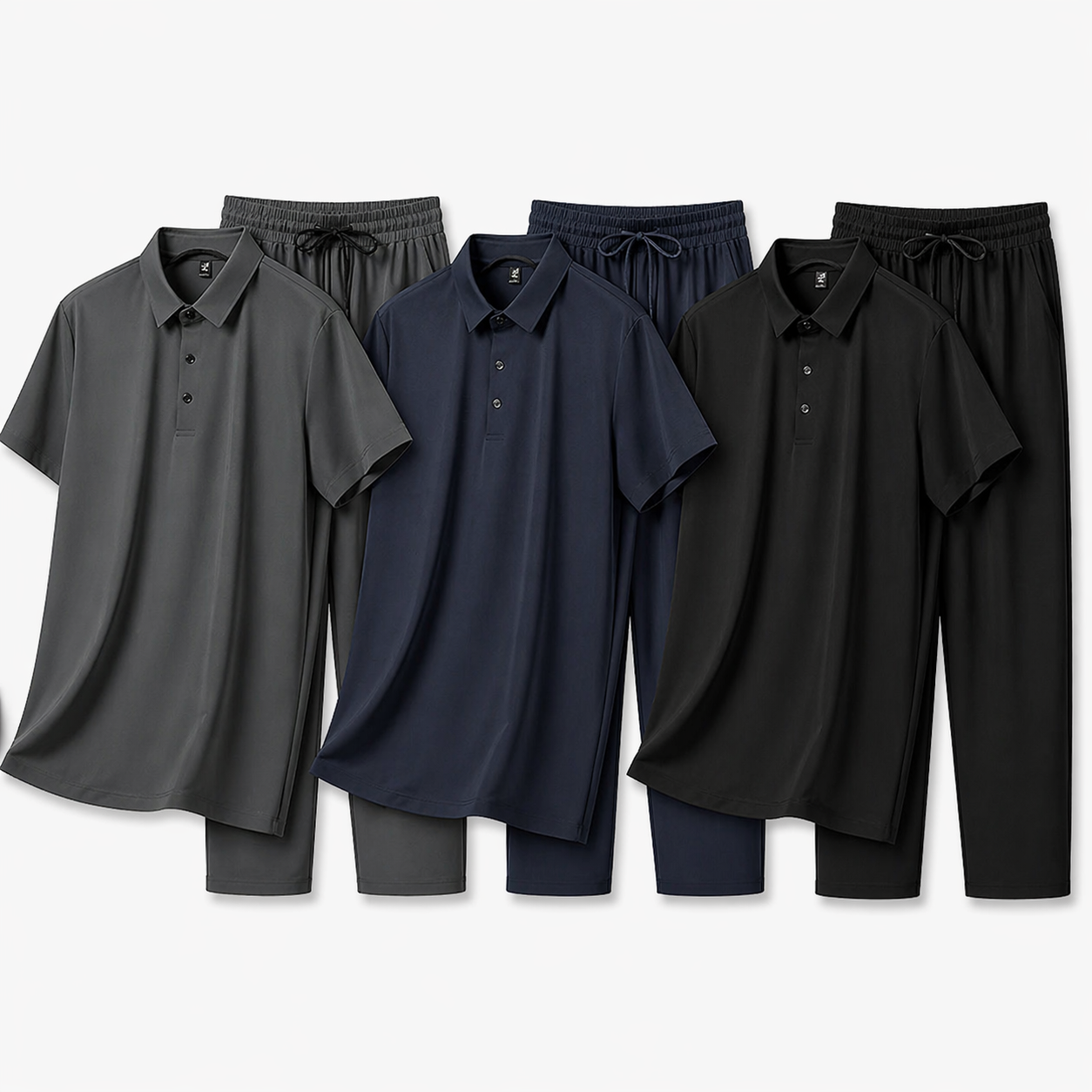 Sommerens Favoritt: Pustende Herresett i Is-silke – Polo & Bukse i Todelt Joggedress Pakke
