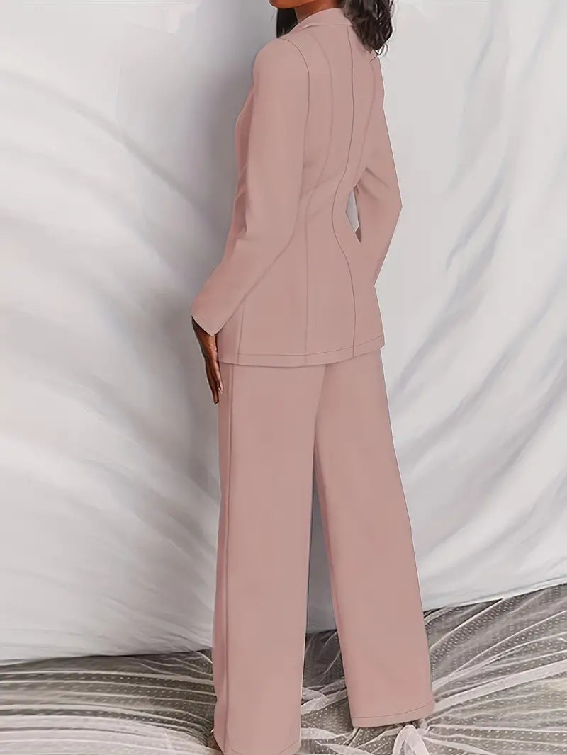 Ensfarget todelt sett med blazer med revers og rett bukse