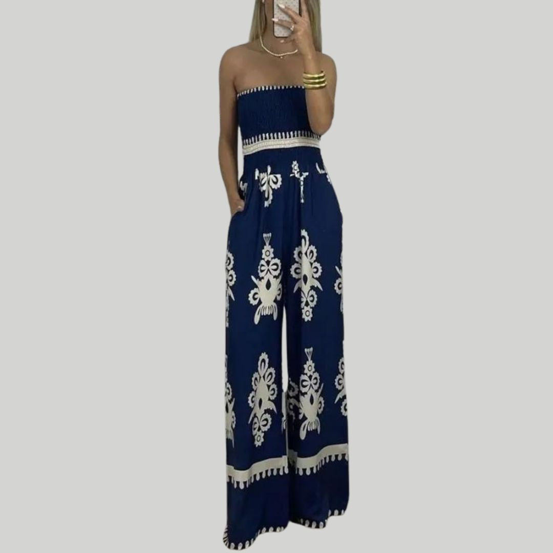 Jumpsuit uten skuldre med broderier