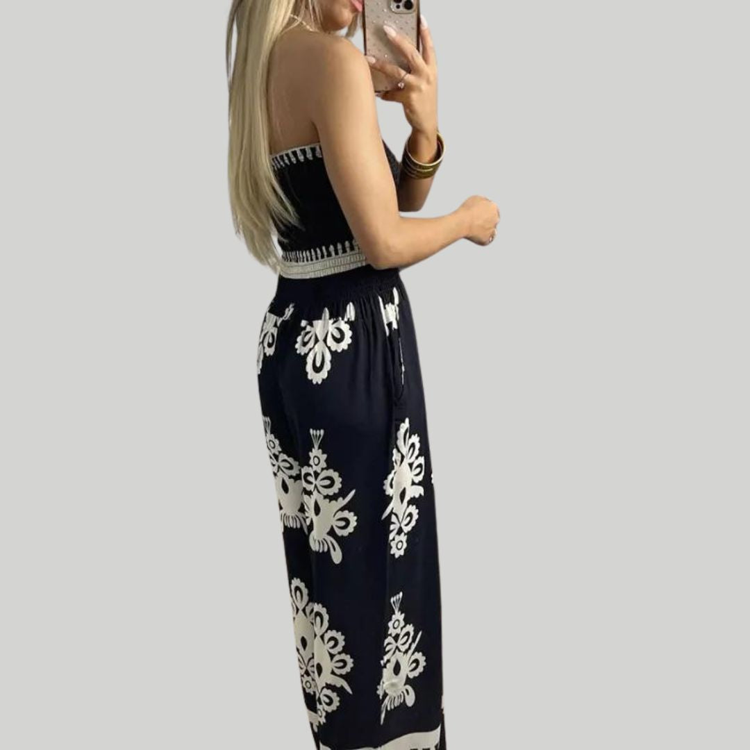 Jumpsuit uten skuldre med broderier