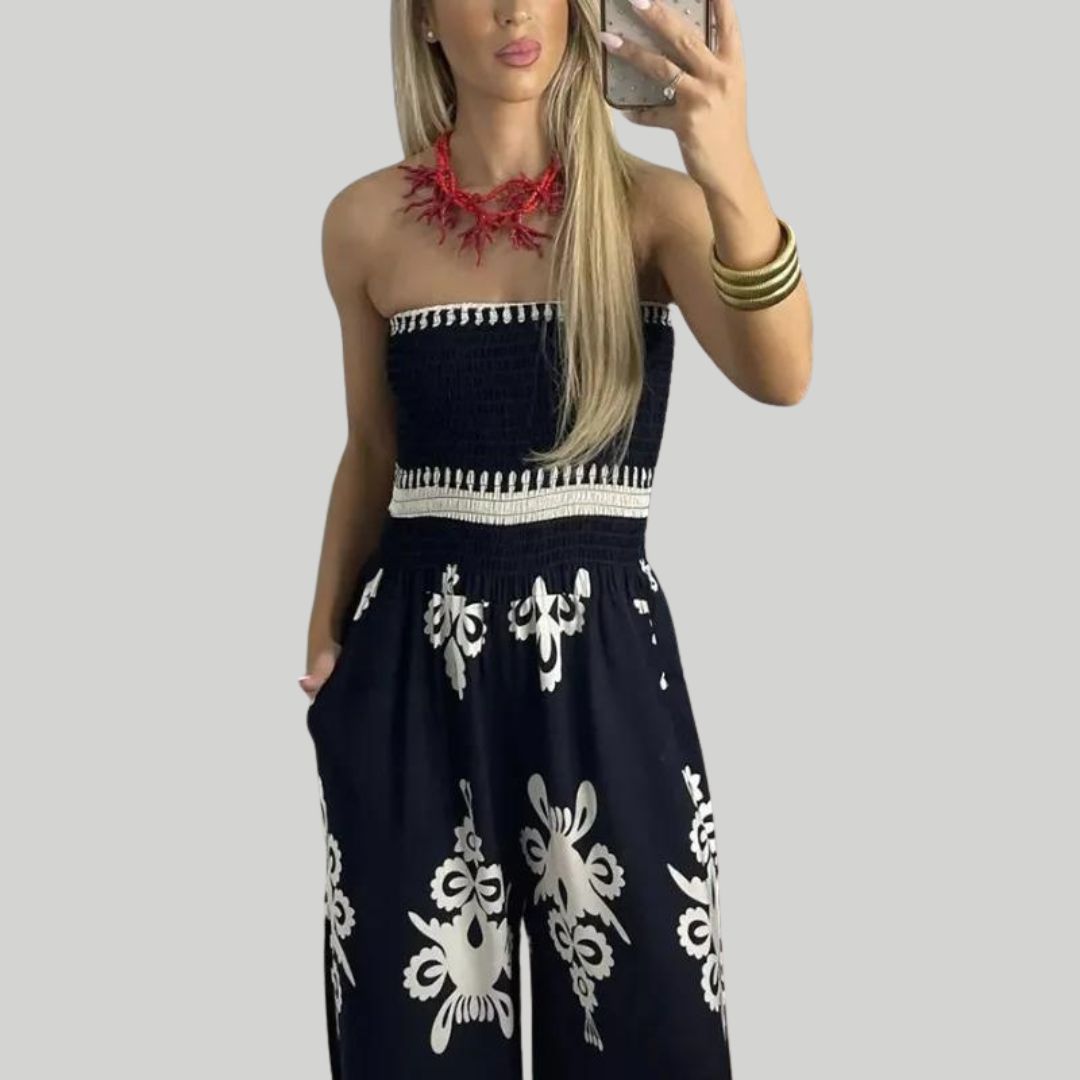 Jumpsuit uten skuldre med broderier