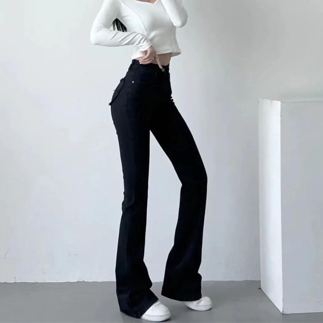 Jeans med høy midje og hjertefrynser