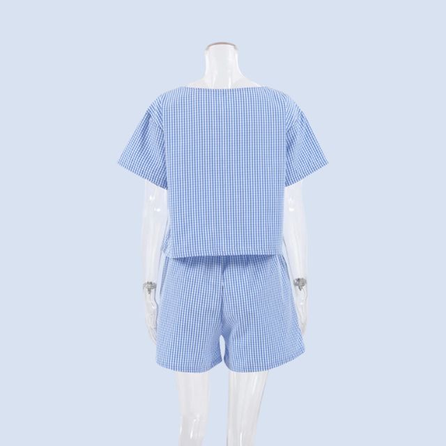 Gingham romper med nøkkelhullsutringning og sløyfedetaljer