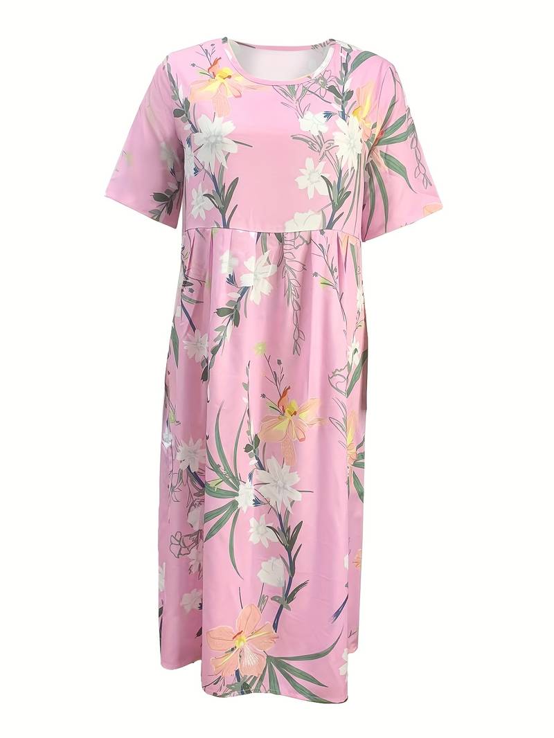 Kjole med høy midje og blomstertrykk