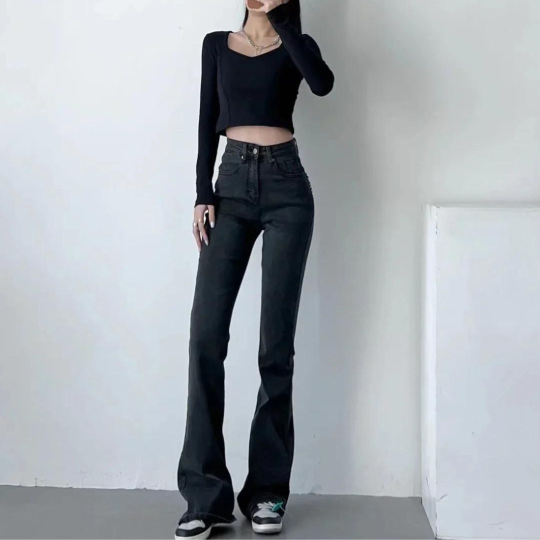 Jeans med høy midje og hjertefrynser