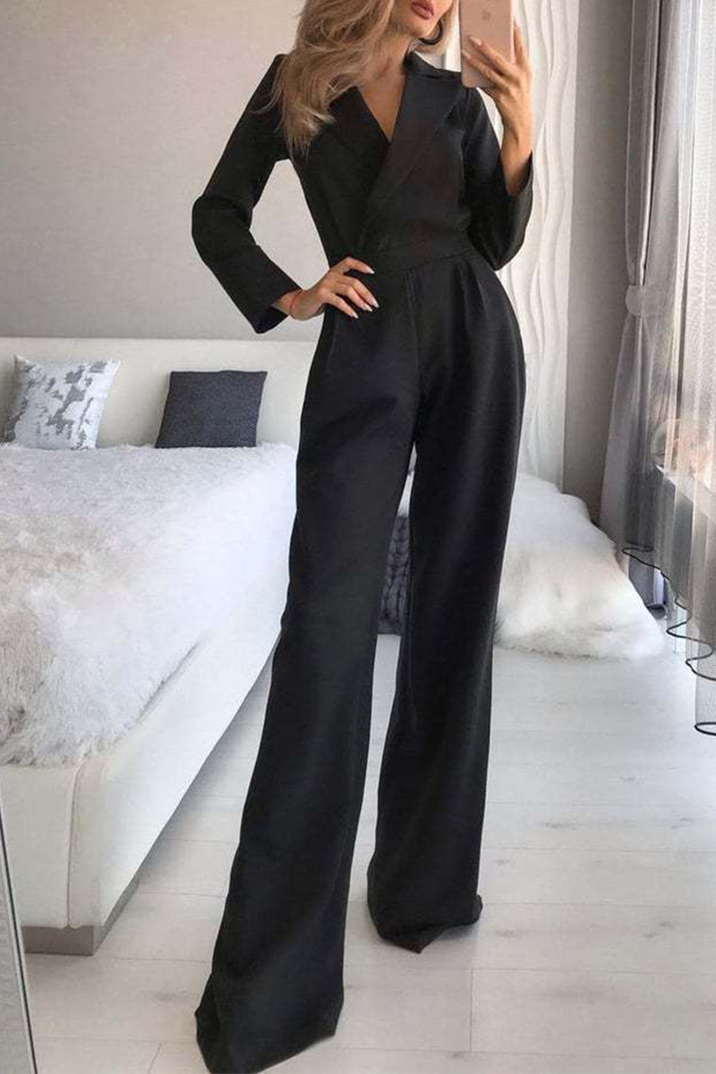 Rett jumpsuit med nedslagbar krage
