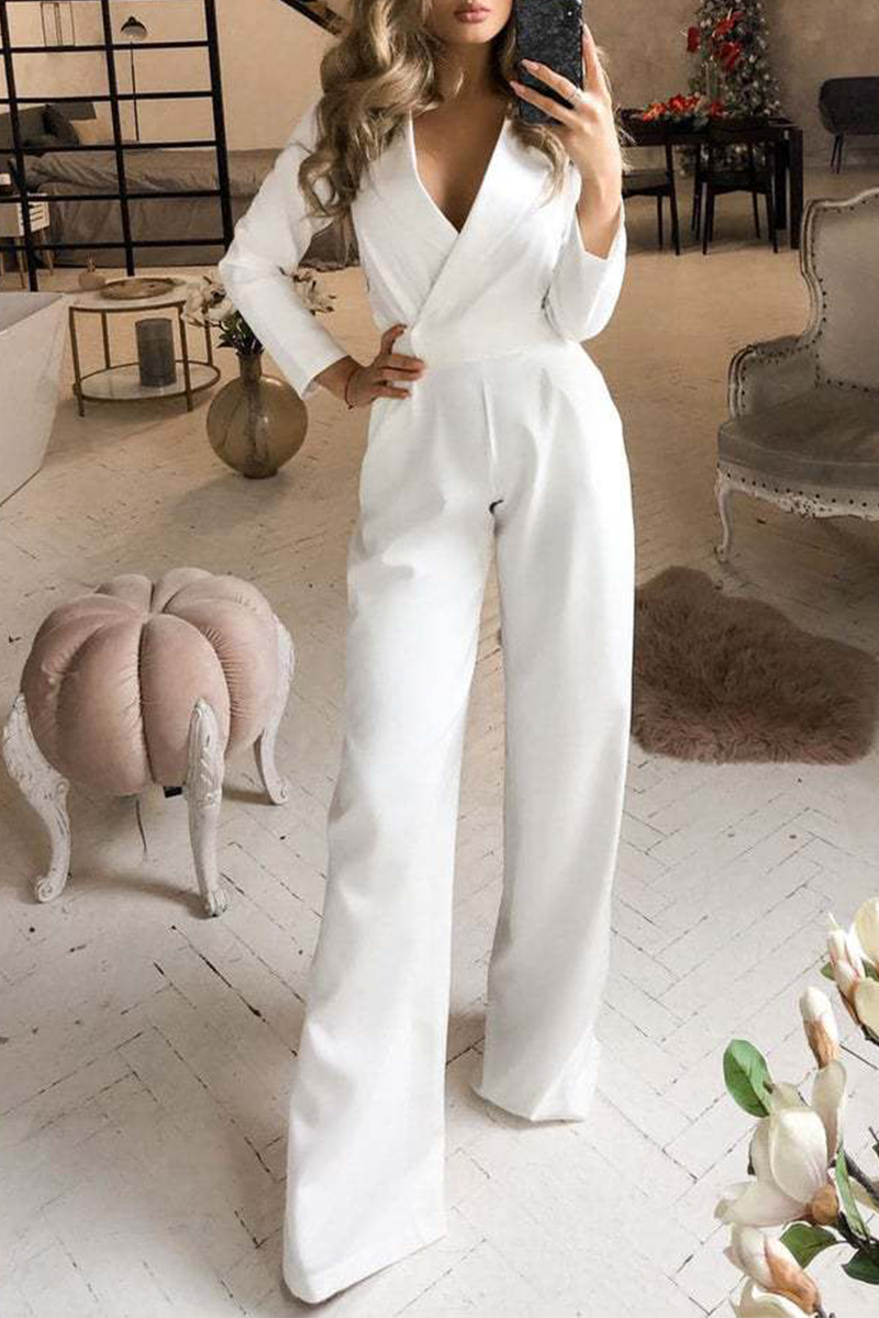 Rett jumpsuit med nedslagbar krage