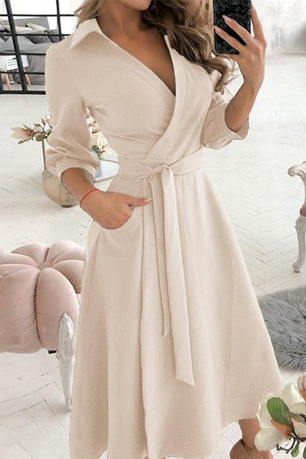 Mote Elegant Print Solid Patchwork Frenulum V Neck A Line Kjoler