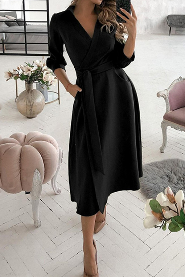 Mote Elegant Print Solid Patchwork Frenulum V Neck A Line Kjoler