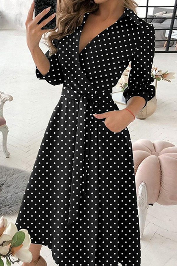 Mote Elegant Print Solid Patchwork Frenulum V Neck A Line Kjoler