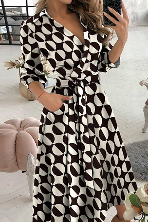 Mote Elegant Print Solid Patchwork Frenulum V Neck A Line Kjoler