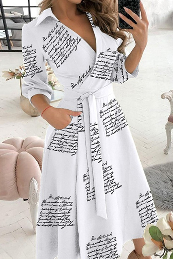 Mote Elegant Print Solid Patchwork Frenulum V Neck A Line Kjoler