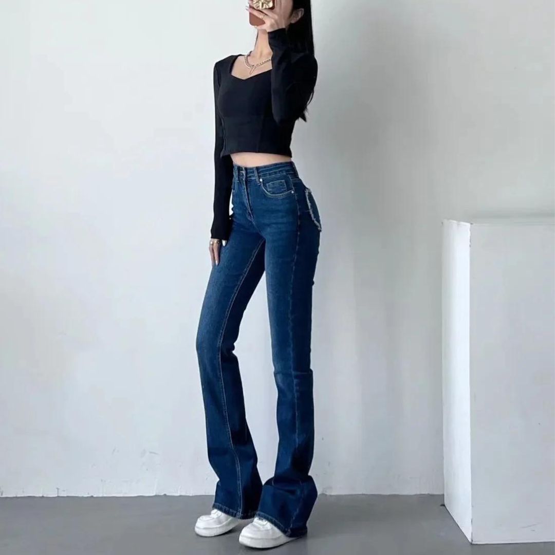 Jeans med høy midje og hjertefrynser