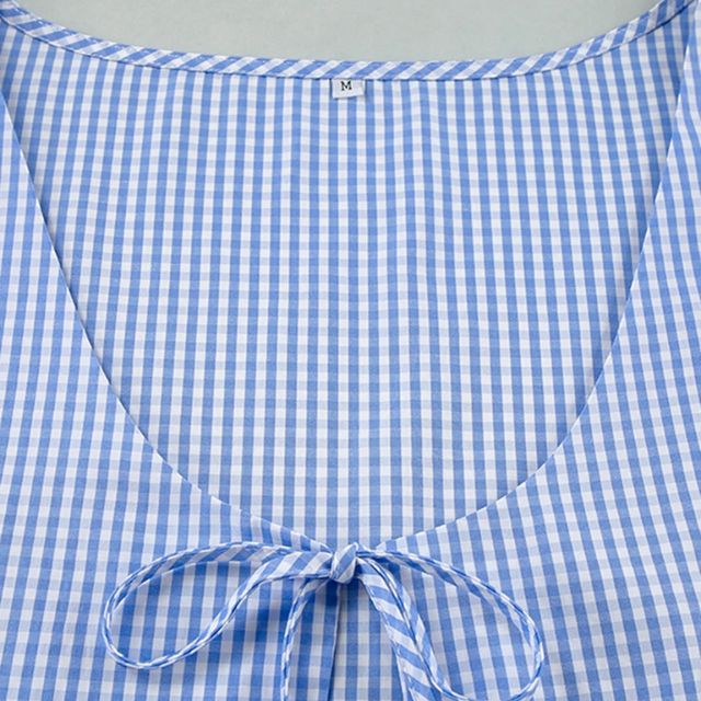 Gingham romper med nøkkelhullsutringning og sløyfedetaljer