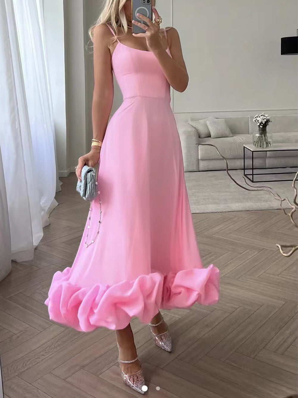 Flounce Bustier Midi Kjole