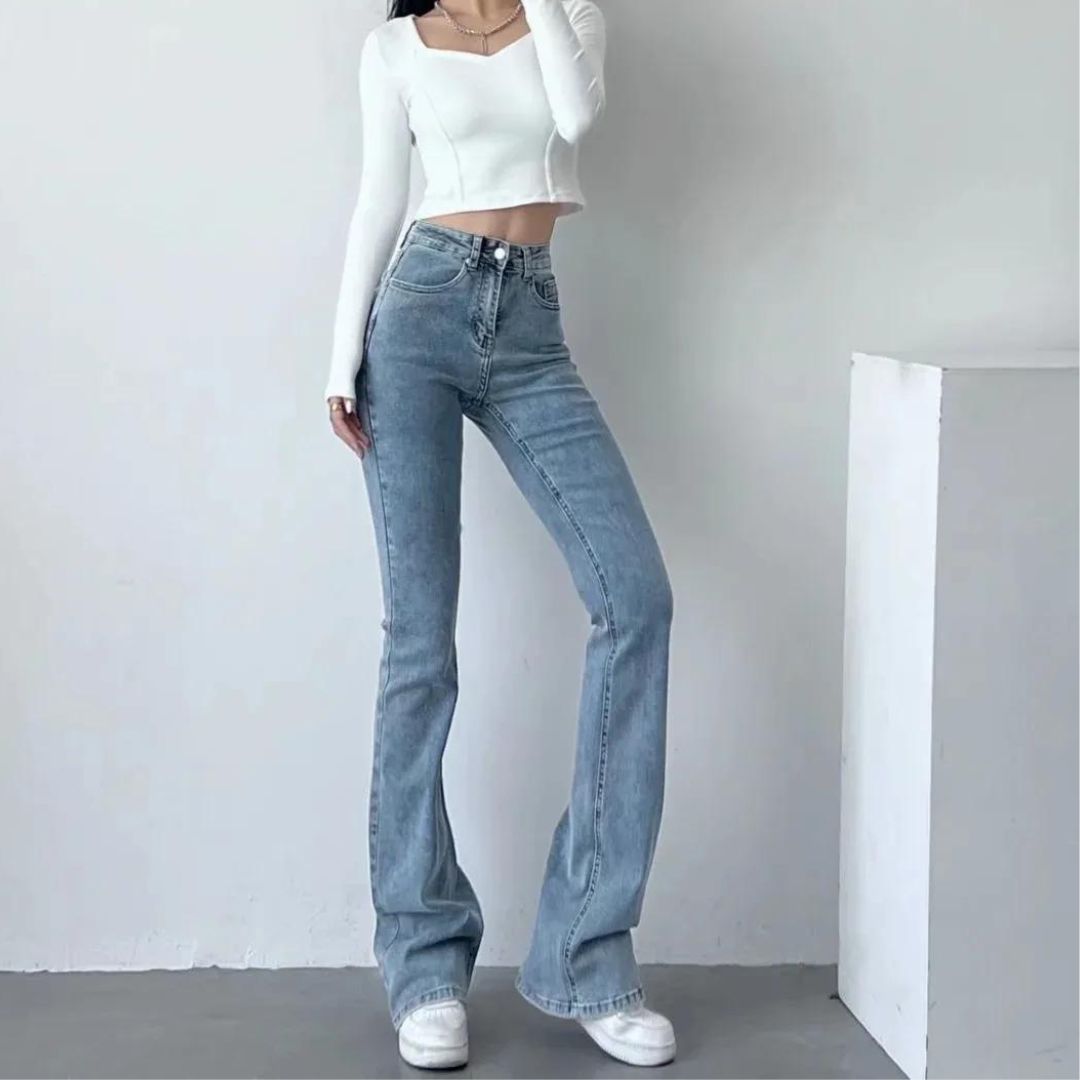 Jeans med høy midje og hjertefrynser