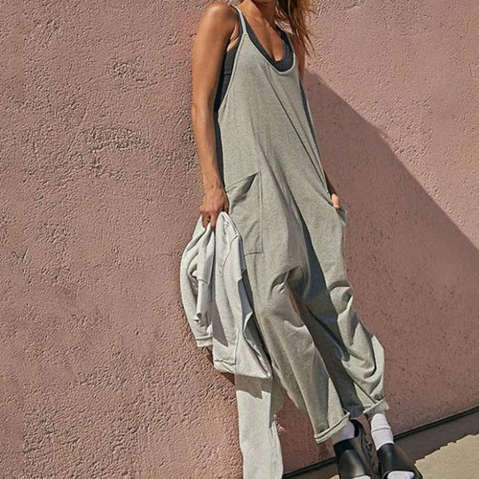 Minimalist jumpsuit with pockets and V-neck