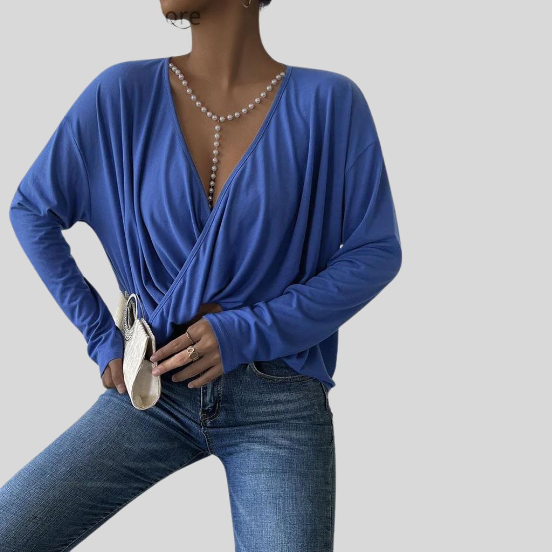 Elegant crossover-bluse med lange ermer