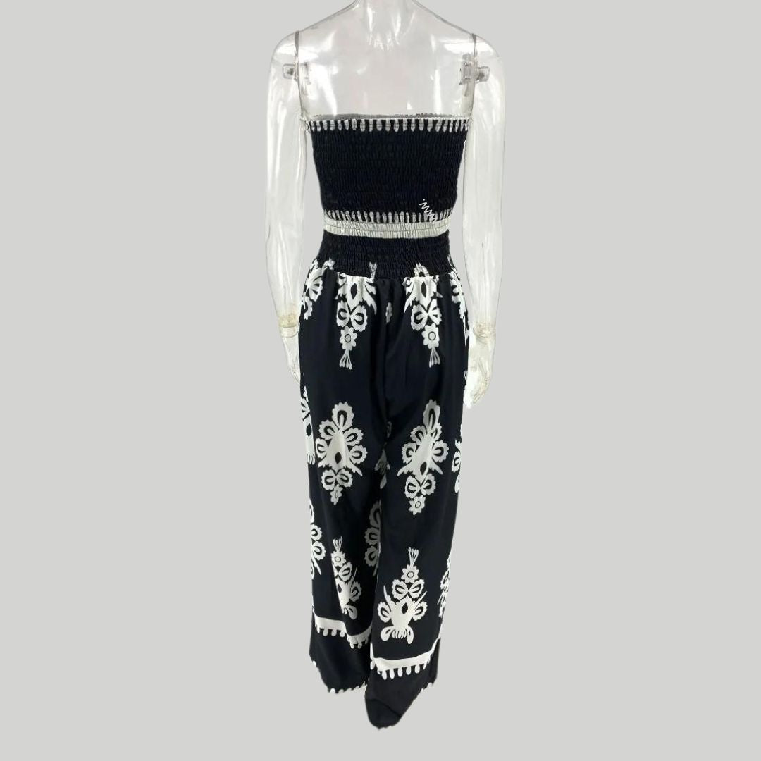 Jumpsuit uten skuldre med broderier