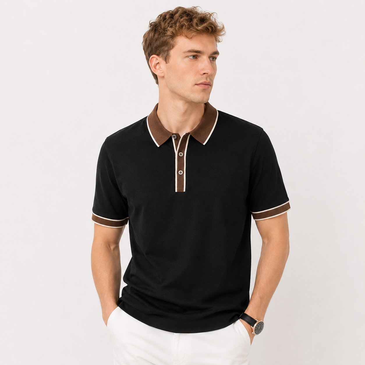 Strikket Poloskjorte i Lyocell til Herre – Lett, Myk og Perfekt for Business Casual