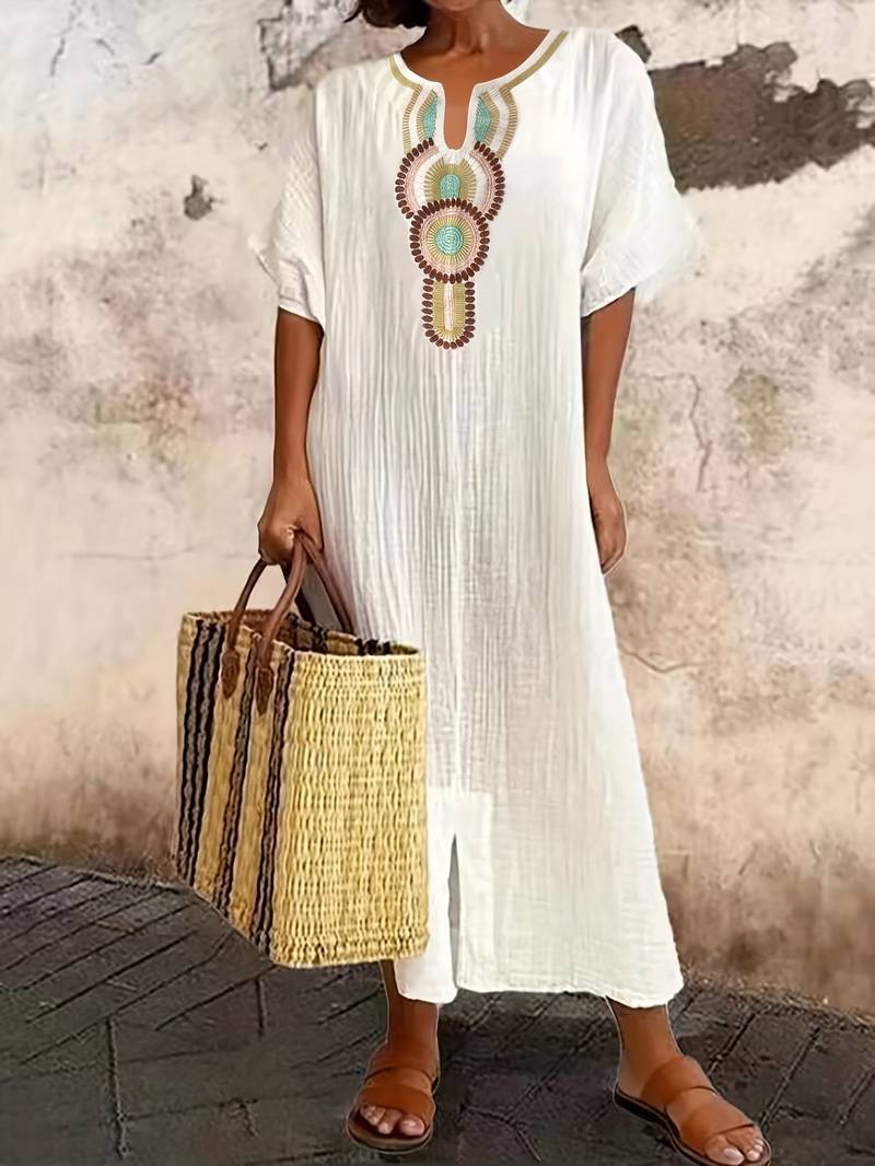 Maxi split-kjole med boho-utringning