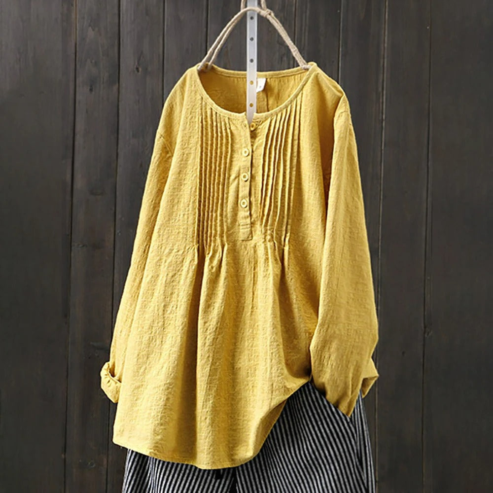 Løs vintage langermet bluse for kvinner