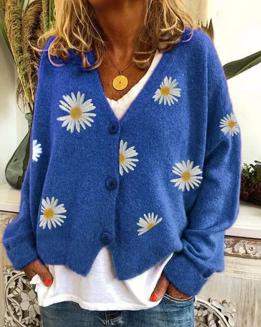 Enkelbrystet, blomstret cardigan