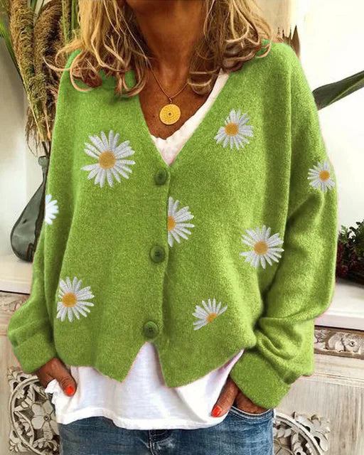 Enkelbrystet, blomstret cardigan