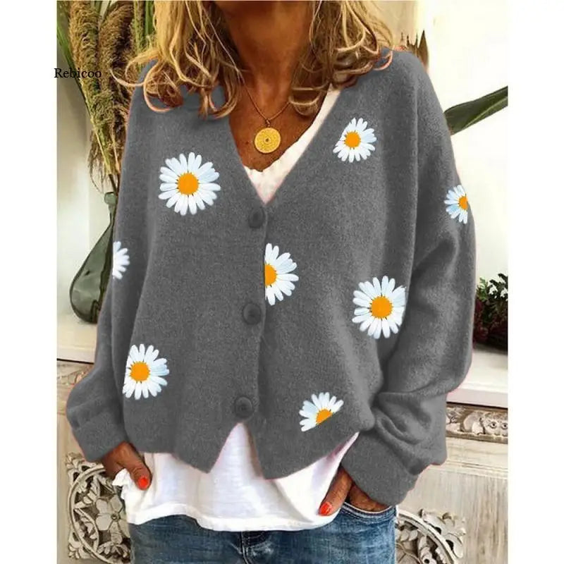 Enkelbrystet, blomstret cardigan