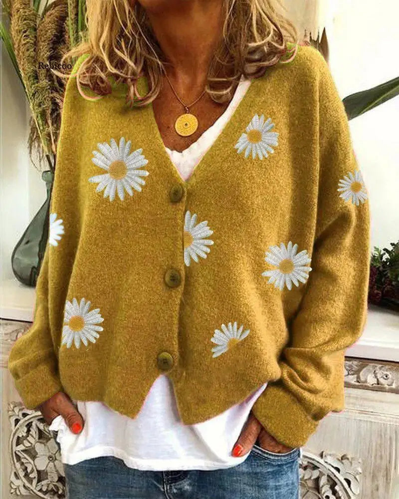 Enkelbrystet, blomstret cardigan
