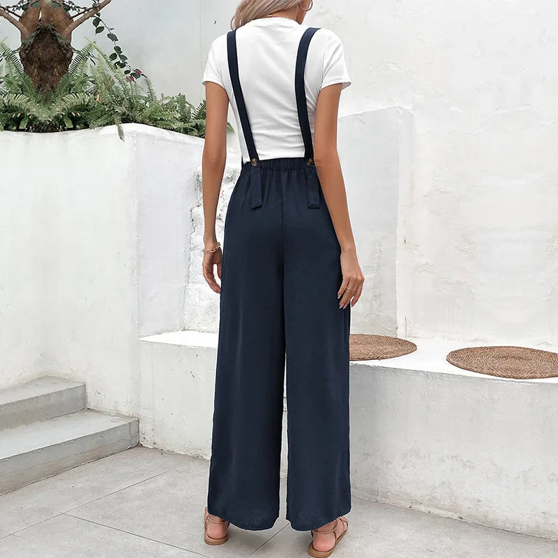 Jumpsuit med vide ben og stramming i midjen
