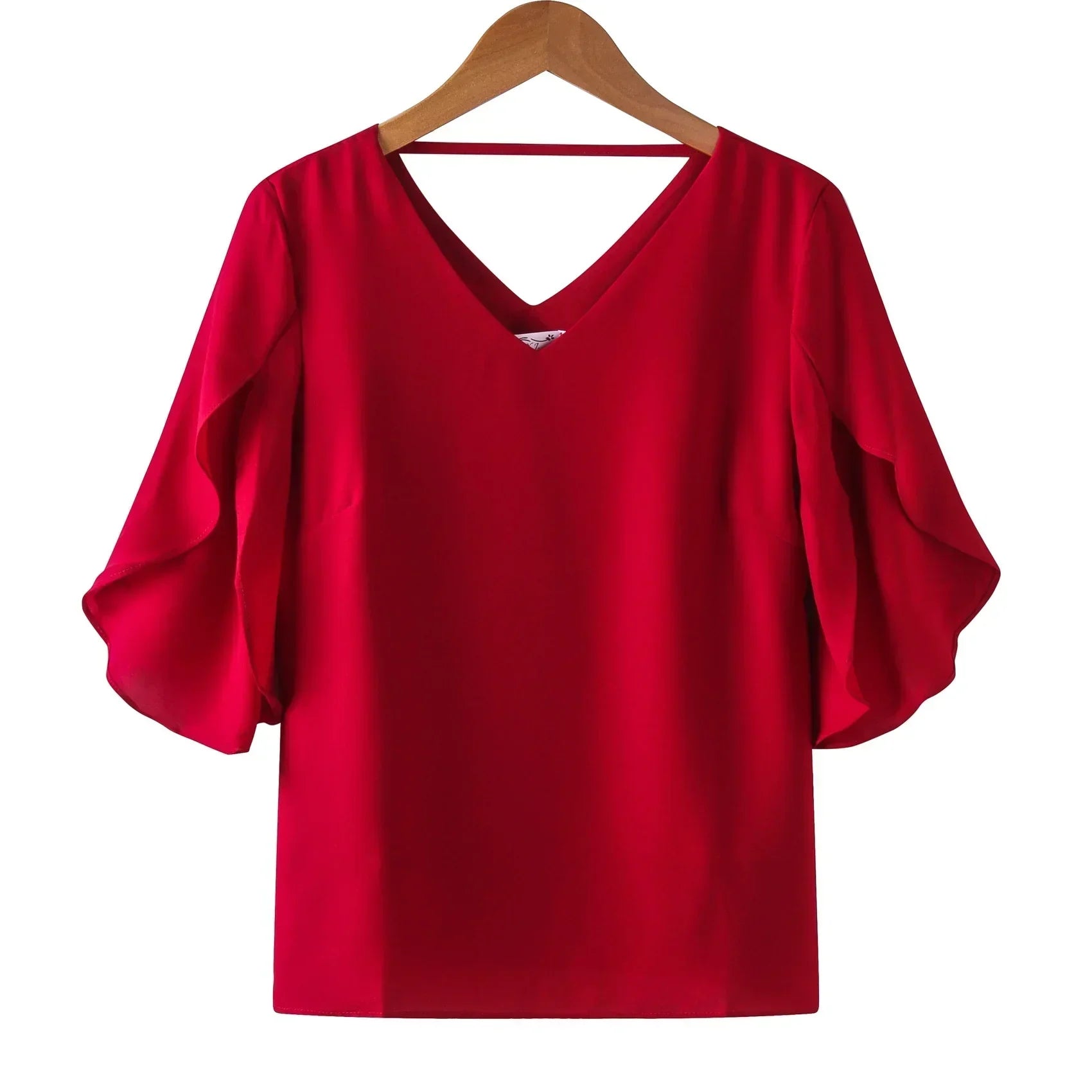 Chiffonbluse med korte ermer og V-utringning