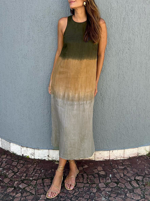 Kvinners Gradient Tie-Dye Lang Kjole