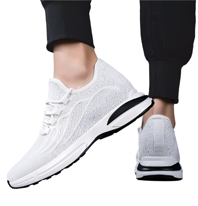 Sommer Sko for Menn med Skjult Hælløft – Pustende Mesh Sneakers med 7 cm Høydeøkning – Hvit Grå