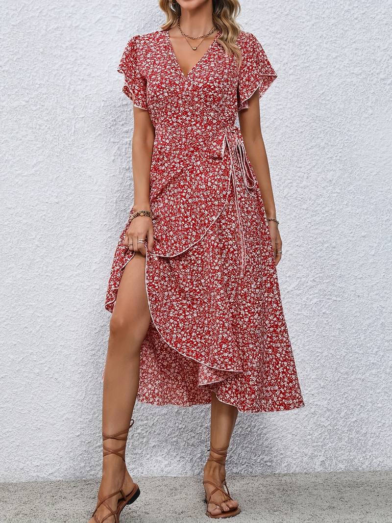Blomstret slå-om-kjole med peplum