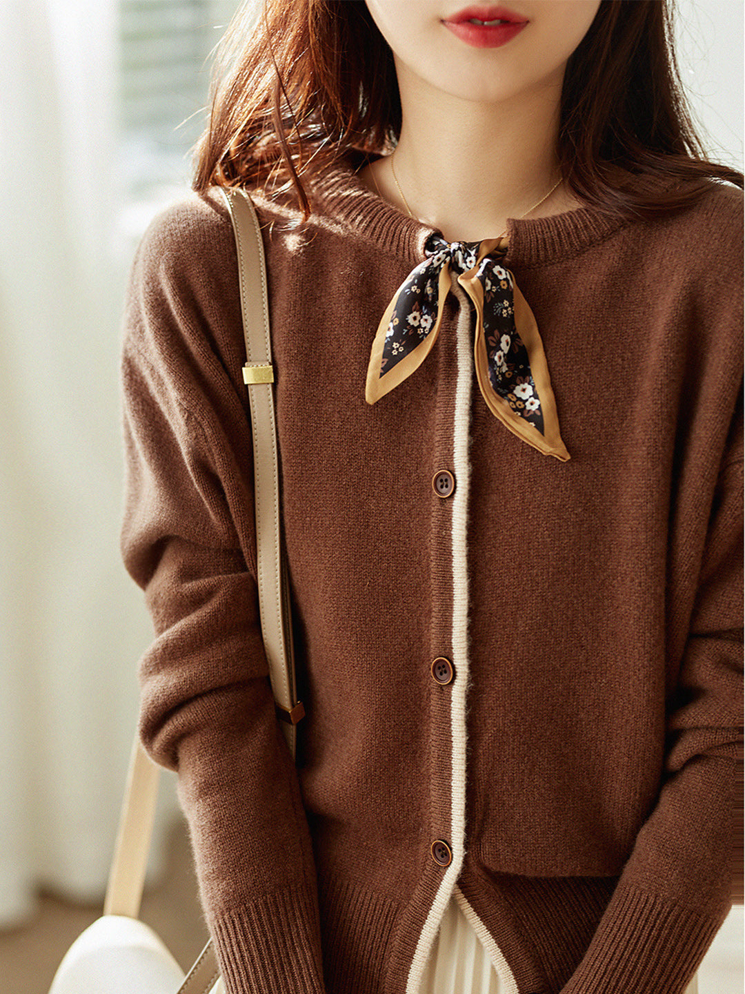 Strikket vintage-cardigan i bomull med rund hals