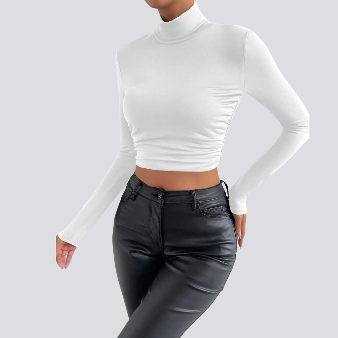 Elegant langermet crop top med rullekrage