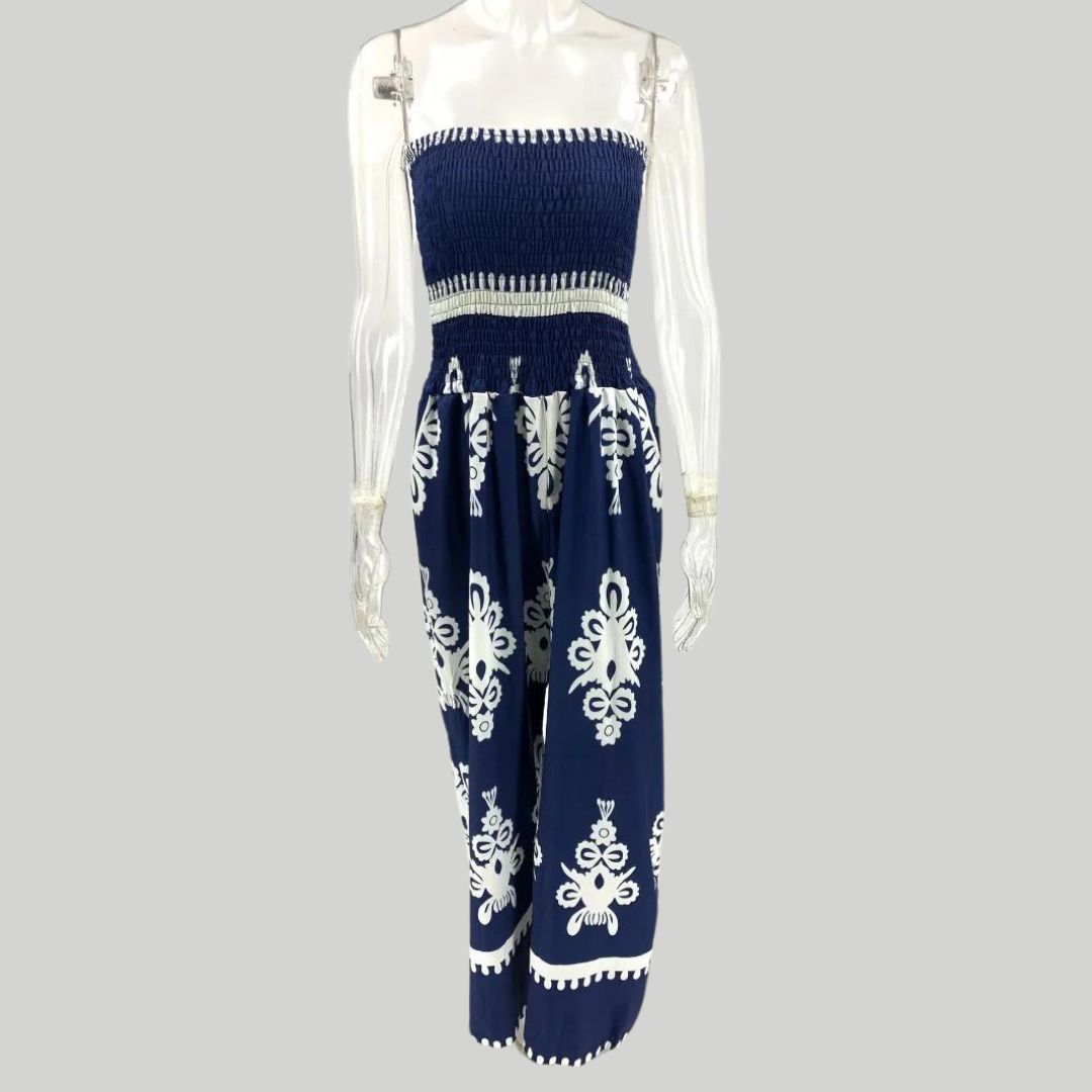 Jumpsuit uten skuldre med broderier