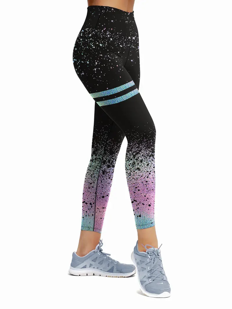 Fitnessyogabukser med glittertrykk i farger