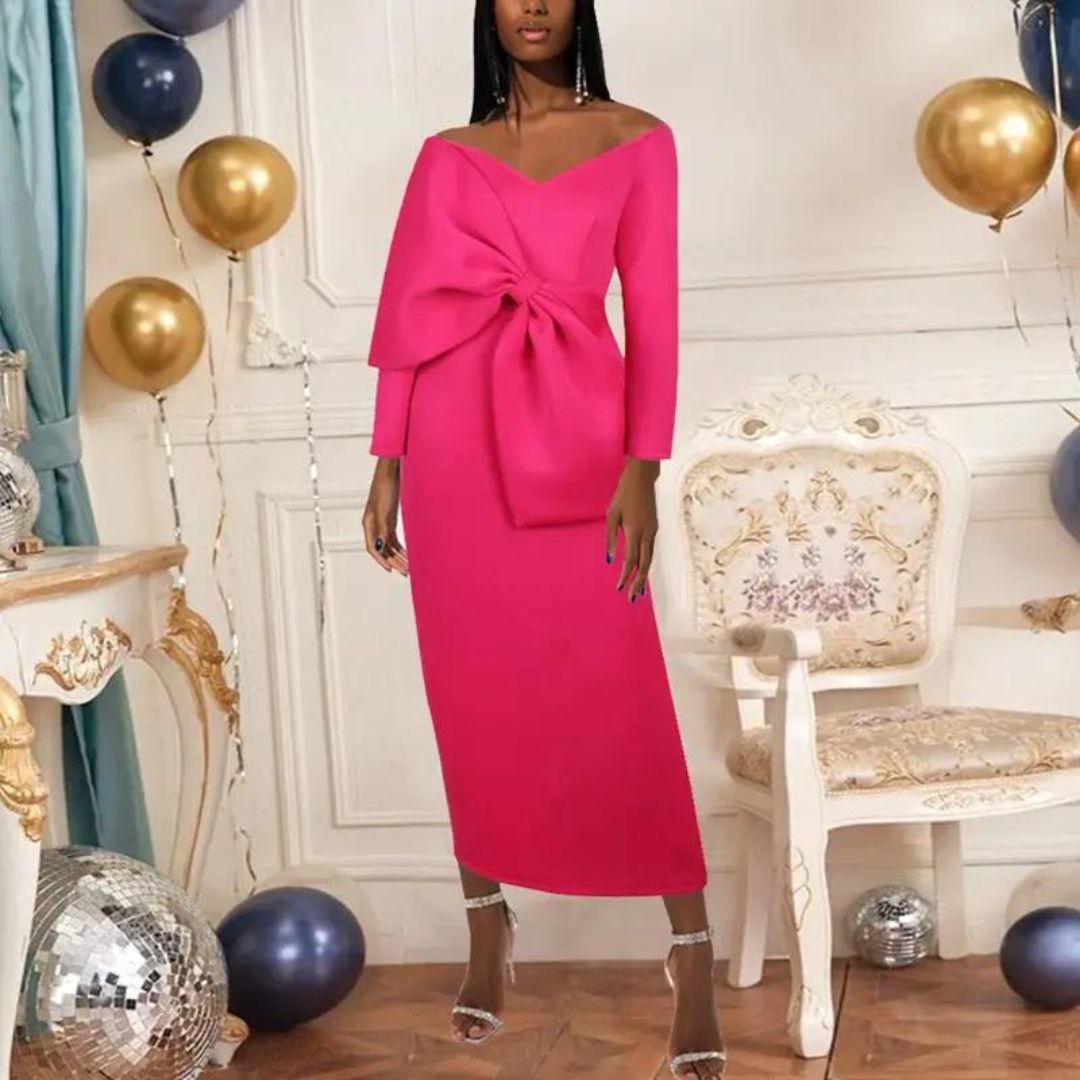 Elegant midikjole med off-the-shoulder-snitt
