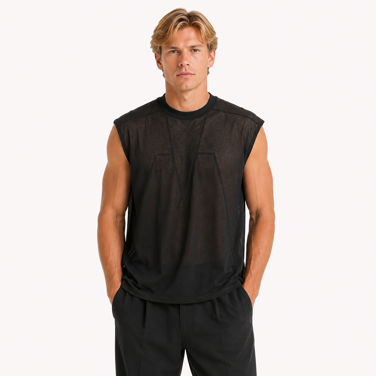 Oversized Tanktopp til Herre – Ermeløs Topp i Streetwear-stil – Svart