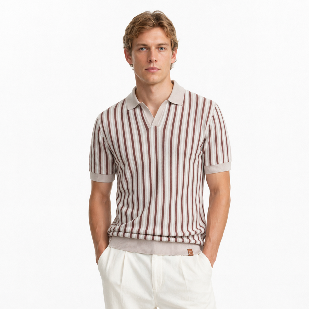 Stripet Ice Silk Polo T-skjorte til Herre – Sval & Pustende Sommerstil – PSD8032-Aprikos