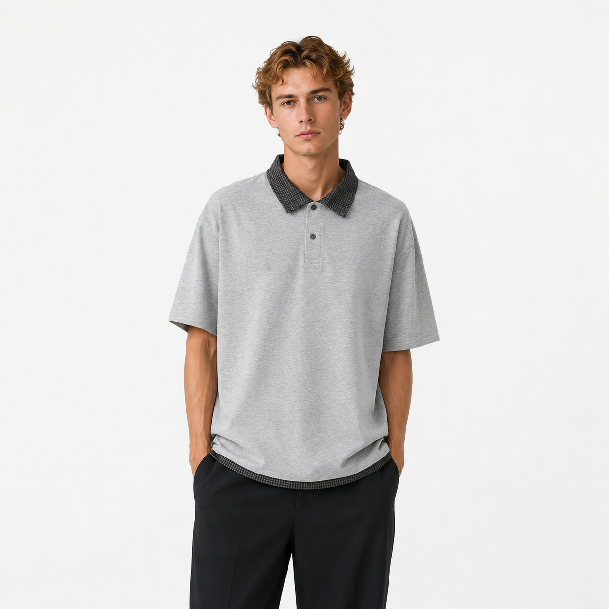 Retro Polo T-skjorte til Herre – Heavyweight Rutete Fake Two-Piece Design